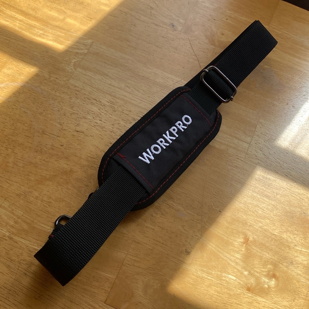 Black canvas gungrey tone hardware WORKPRO brand 32-47” strap for Tool Bag lik